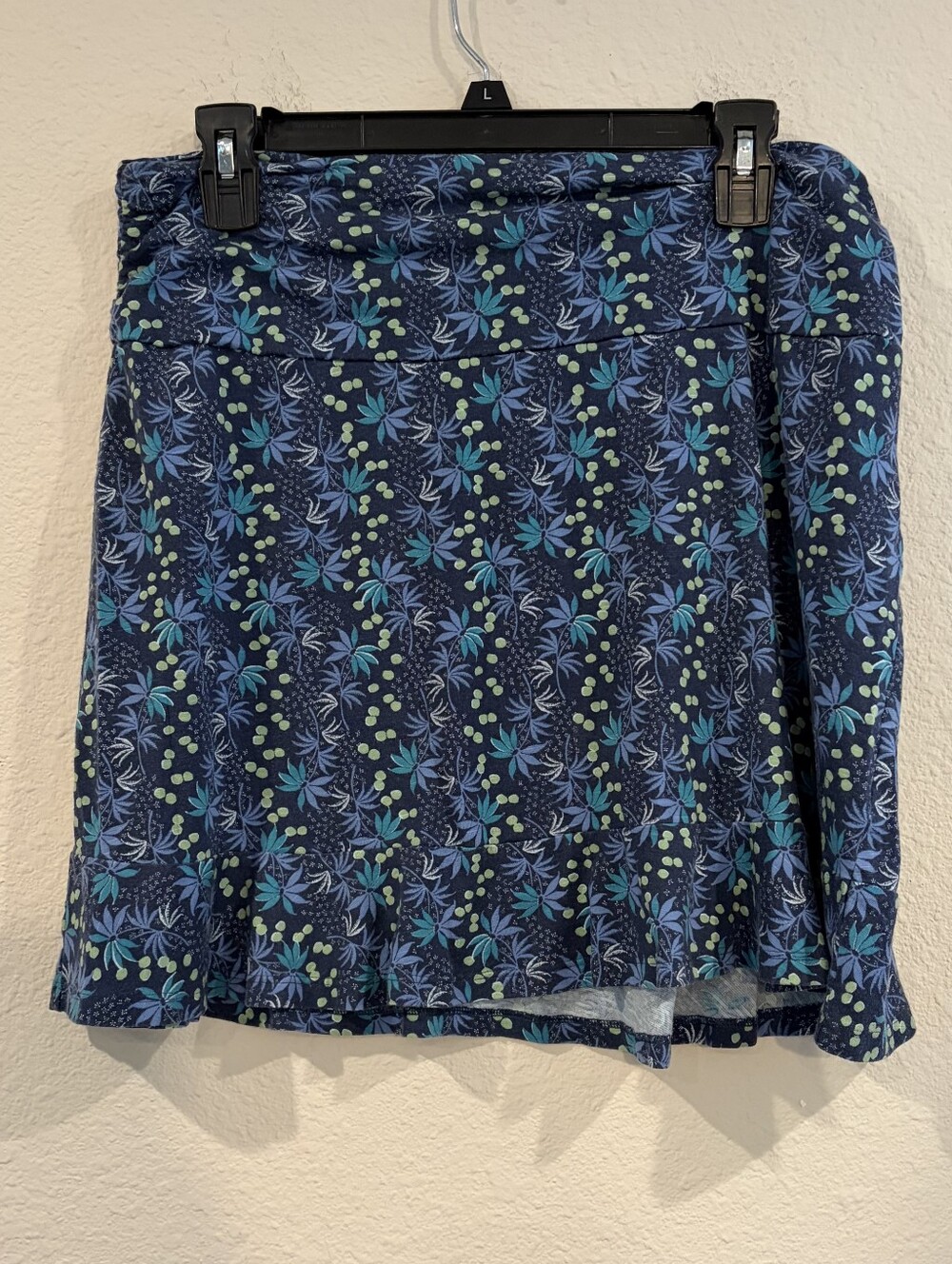 Toad & Co Womens Blue Leaf Printed Stretchy Pull On Skater Mini Skirt Size Large